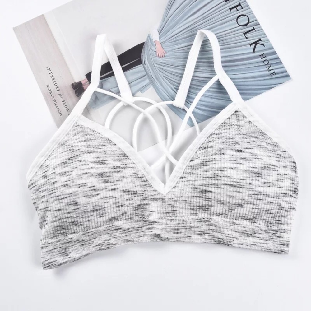 New Grey & White Padded Strappy Sports Bra